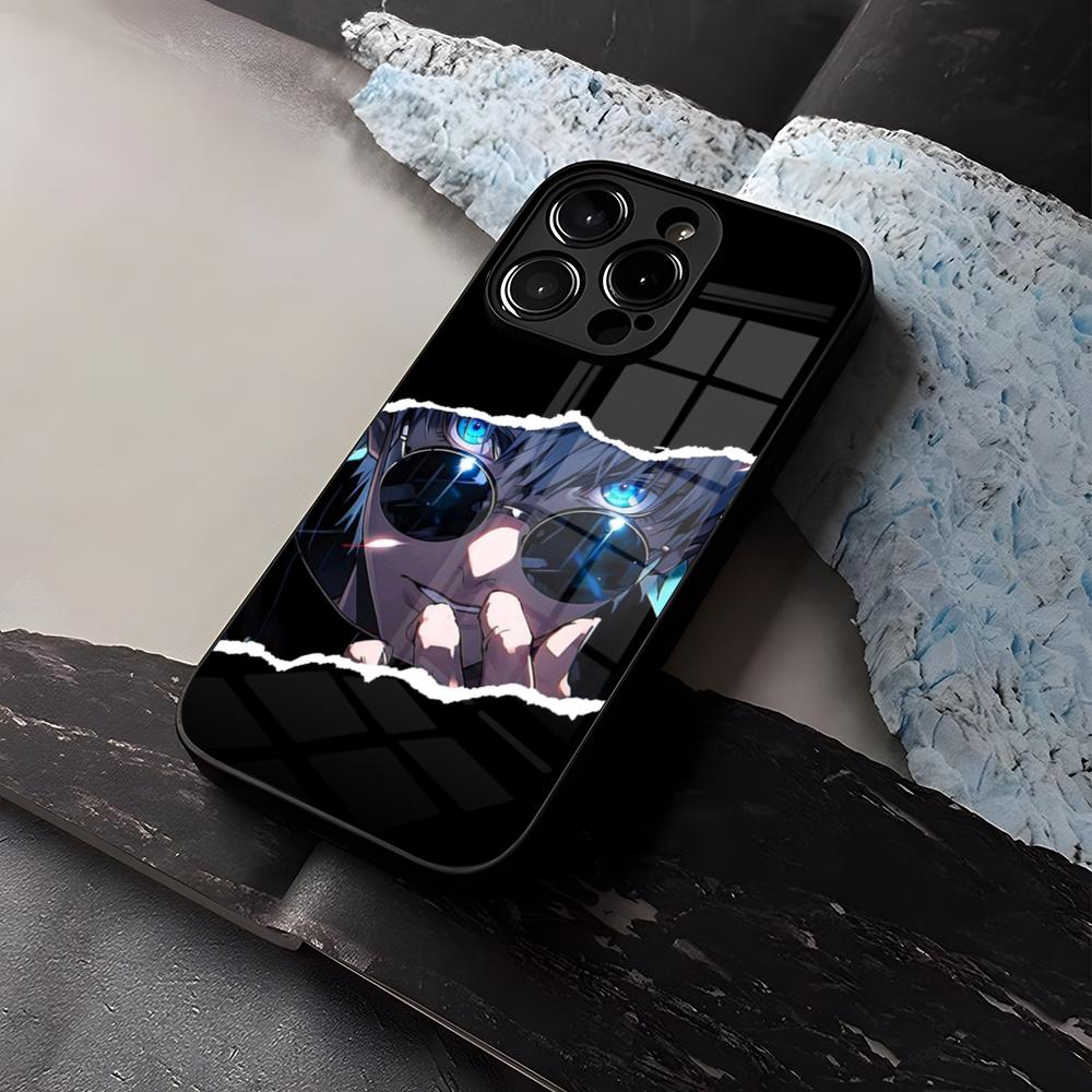 JJK Satoru Gojo Smartphone Hülle Gehärtetes Glas Für IPhone 16 13 14 12 15 11 Pro Max Plus Mini X XR SE2020 Hülle iPhone 12 Mini