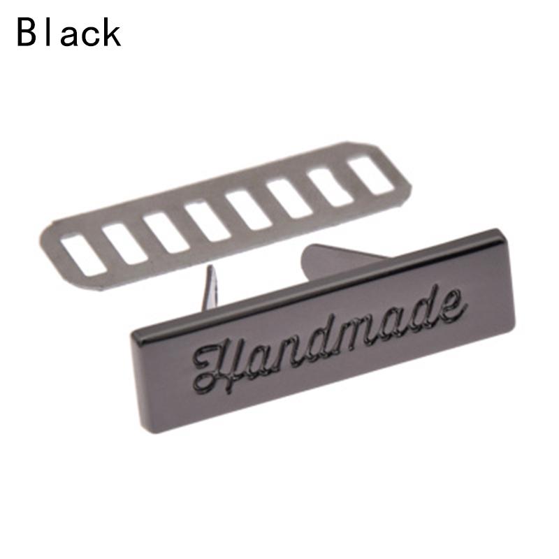 10 Stück handgemachte Ton-in-Ton-Rechteck-Metall-Geldbörsenetiketten zum Nähen von Taschen, Metalletiketten für DIY-Kleidung, Taschen, handgemachte Buchstaben zum Nähen schwarz