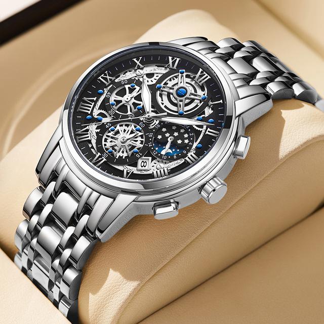 2022 LIGE Original herren Uhr Top Marke Voller Stahl Quarz herren Uhr Mode Hohl Wasserdichte Chronograph Armbanduhr silber/schwarz