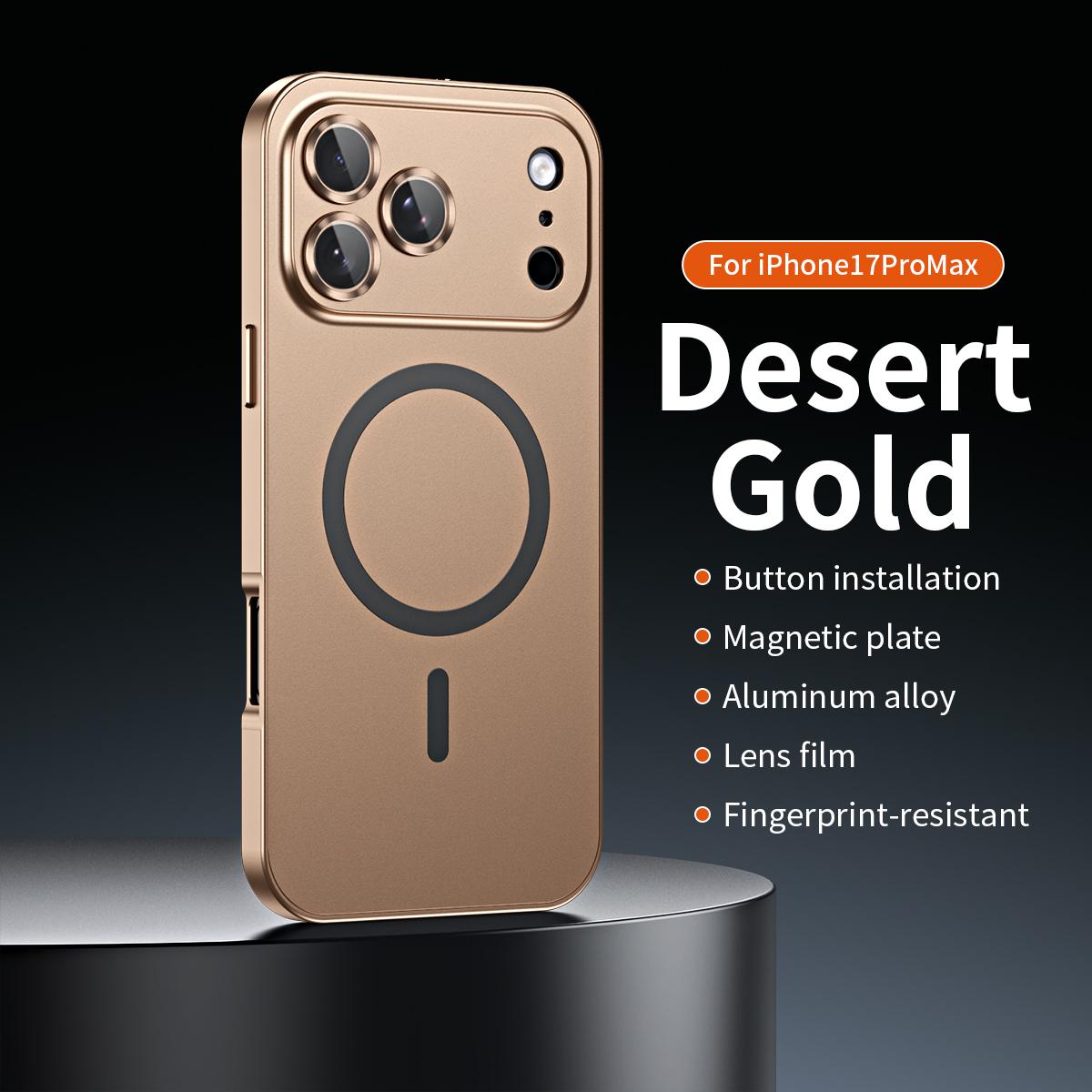 Metall Magnetische Matte Hülle Für iPhon 12 13 14 15 16 17 Pro Max 14Plus Für Magsafe Hülle Objektiv Legierungsfolie Aluminiumrahmen Kabelloses Laden For iPhone 17 Air gold