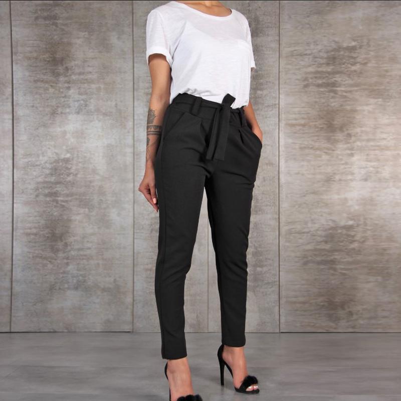 Frauen Dünne Hohe Taille Hosen Einfarbig Weibliche Hosen Büro Tragen Fit Neun Punkte Bleistift Hosen M schwarz