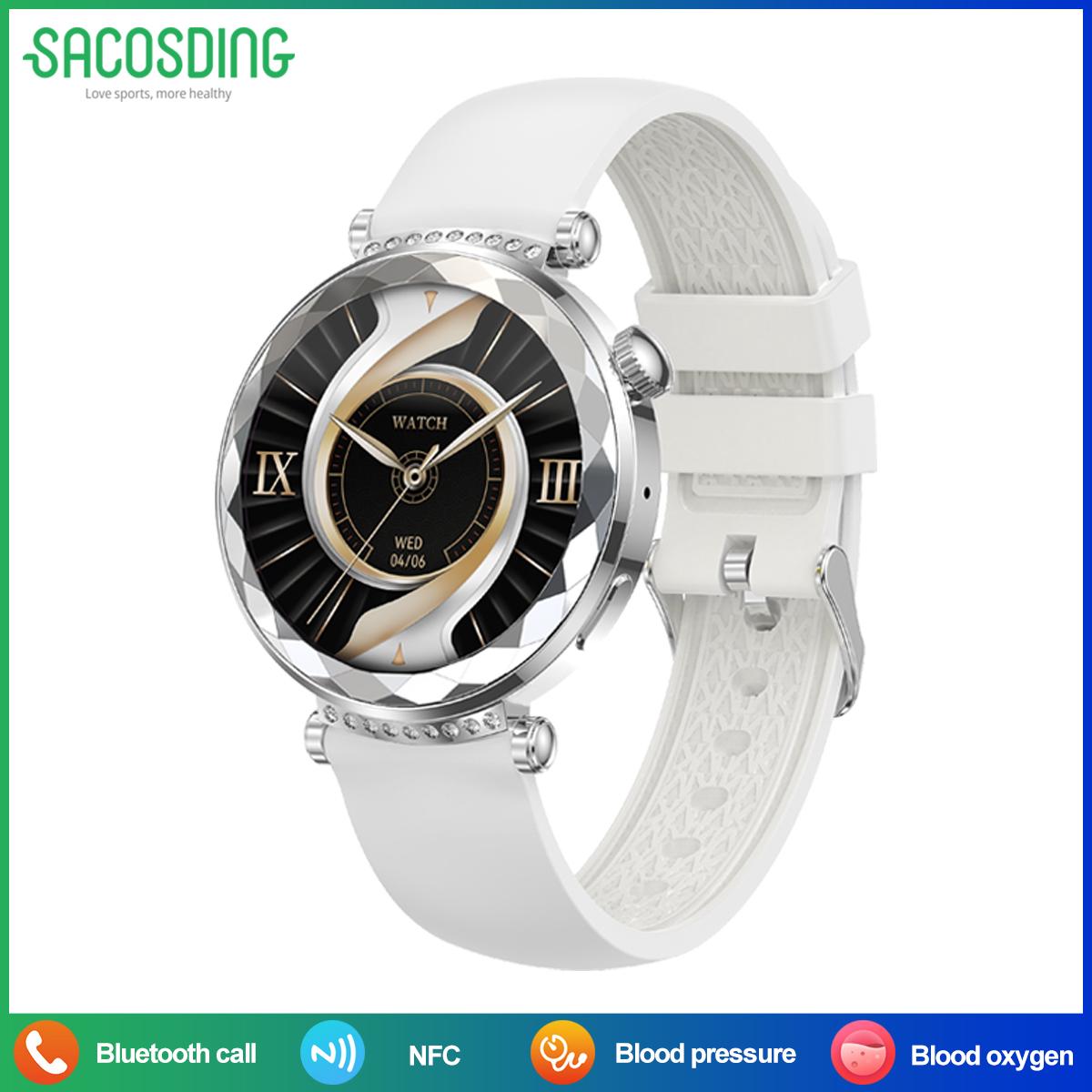 SACOSDING Damen-Smartwatch, NFC, AMOLED, HD-Bildschirm, Smartwatch, Bluetooth-Anruf, IP68, wasserdicht, Smartwatch für Mädchen, für Android IOS