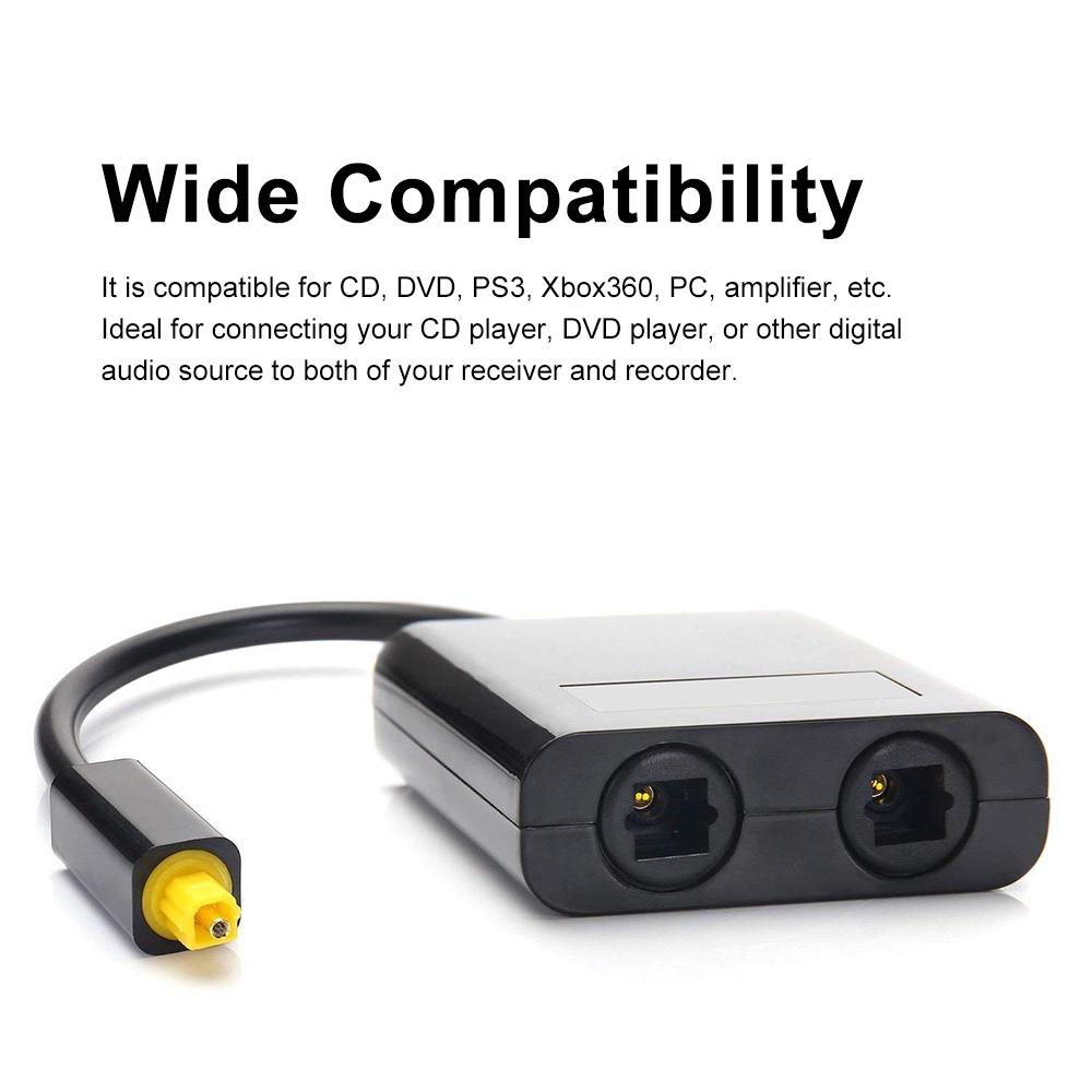 Digitaler Toslink-Glasfaser-Splitter, 1 Eingang, 2 Ausgänge, Audio-Adapter, kompatibel für CD-DVD-Verstärker, Fernseher