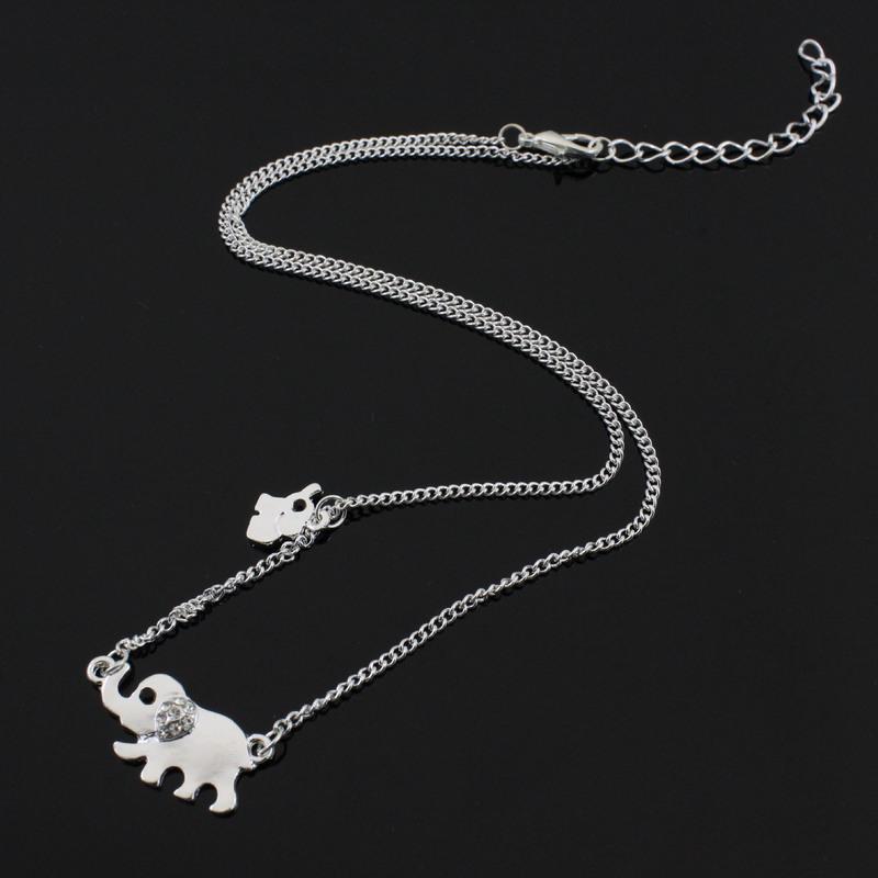 Niedliche Elefantenfamilie Spaziergang Design Mode Frauen Charmante Kristall Kette Halskette Chocker Halskette silber