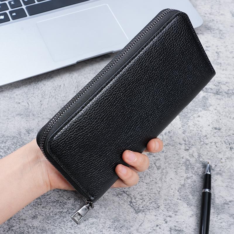 Lange Herren-Reißverschluss-Geldbörse, große Geldbörse, Clutch-Tasche, Handytasche, Freizeit, Visitenkarten, Geld.