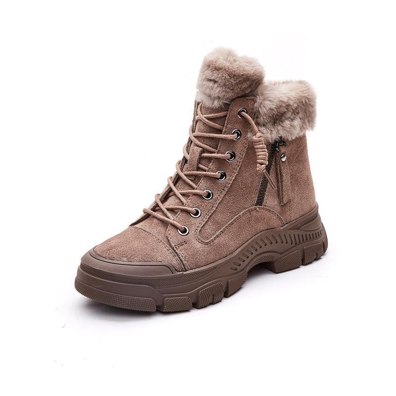 Winterschuhe Damen Schneestiefel Dicke Sohle Warme Plüsch Kalte Winterschuhe Echtes Leder Damen Stiefeletten 40 braun