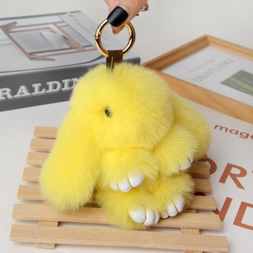 Flauschiger Hase Schlüsselanhänger Pompon Pom Schmuck Weicher Hasen-Schlüsselanhänger Geschenke gelb
