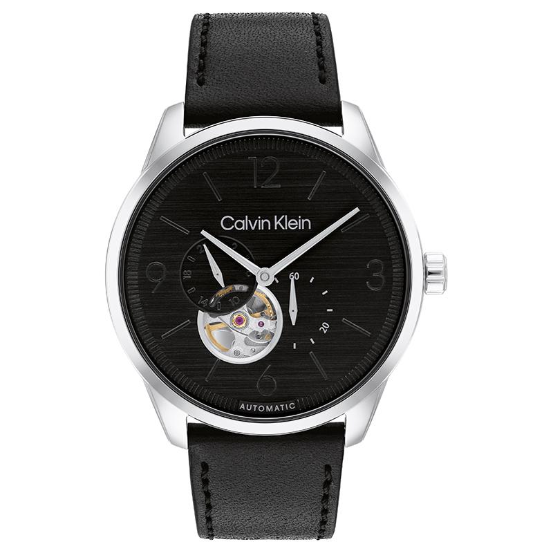 Calvin Klein Automatische Mechanische Uhr Lederarmband Schwarzes Zifferblatt Herrenuhren 25200388 Black