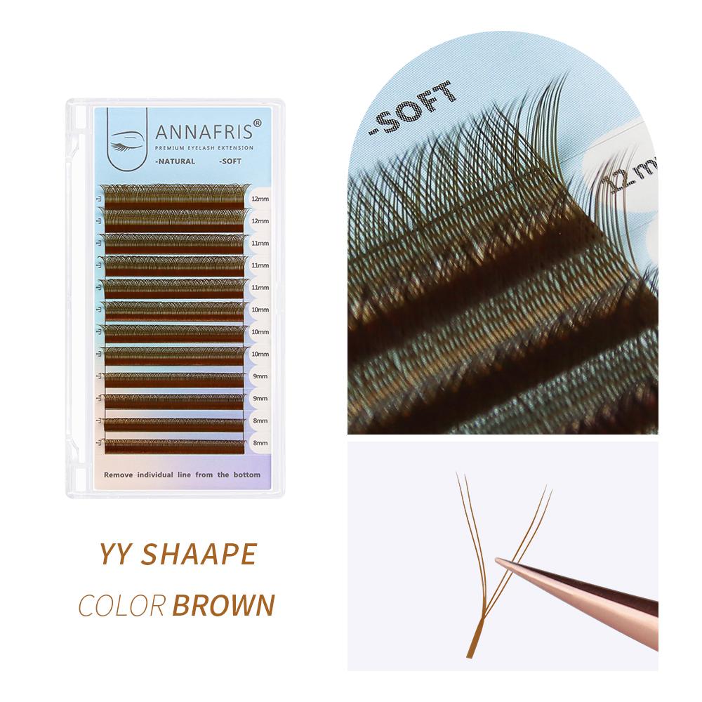 ANNAFRIS C/D Curl YY Lashes Farbe natürliche Y-Form einzelne Wimpernverlängerungen 0.07mm C 8-12mmMix braun
