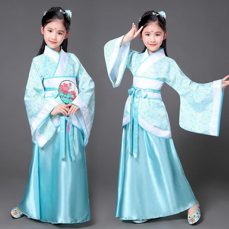 Chinesischer Volkstanz Neujahrskleidung Traditionelles Hanfu für Mädchen Kinder Drachenkleid Antikes Bühne Karnevalskostüm Kleidung Rock 170