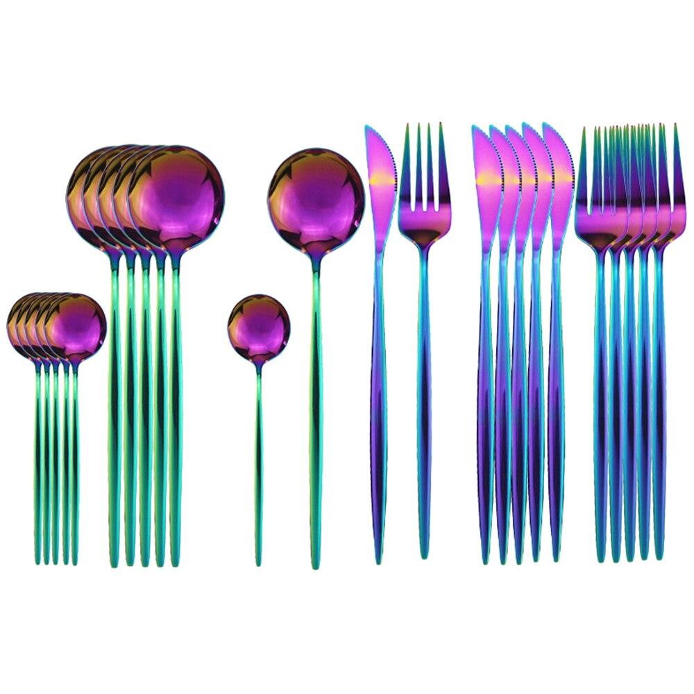 24-teiliges Edelstahl-Geschirrset für die Küche, grünes Gold, Besteck, Messer, Gabel, Löffel, Besteck, minimalistisches Besteck bunt