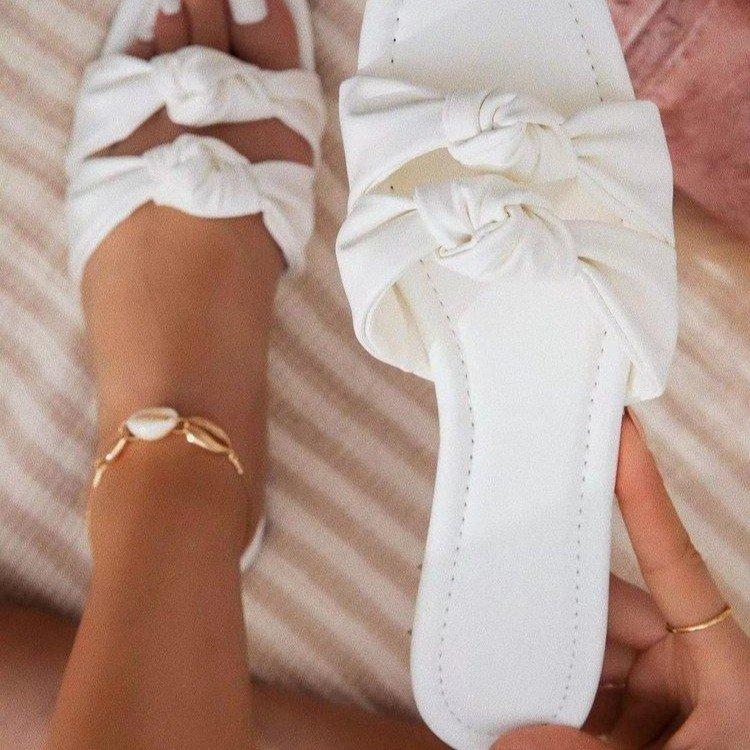 Sommer Frauen Sandalen Outdoor Plus Größe 43 Offene spitze Flache Hausschuhe Frauen Quadratischen Kopf Bogen Strand Frauen Schuhe 38 weiß