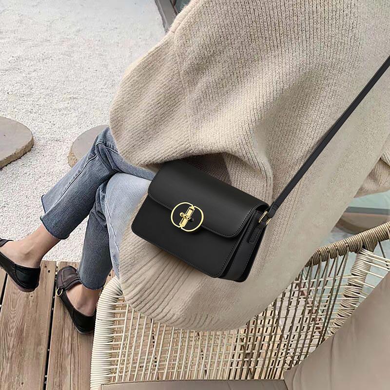 Crossbody-Tasche für Damen Neue Vielseitige Damen-Tasche Kleine Quadratische Tasche Echtes Leder High-End Achsel-Einschultertasche gray