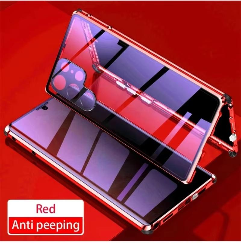 360° Anti-Peeping Sichtschutz Doppelseitige Gehärtete Glas Hülle Für Samsung Galaxy S26 S25 S24 S23 S22 Ultra Plus Magnetischer Metall Stoßfänger Handyhülle For Samsung S23 Plus rot