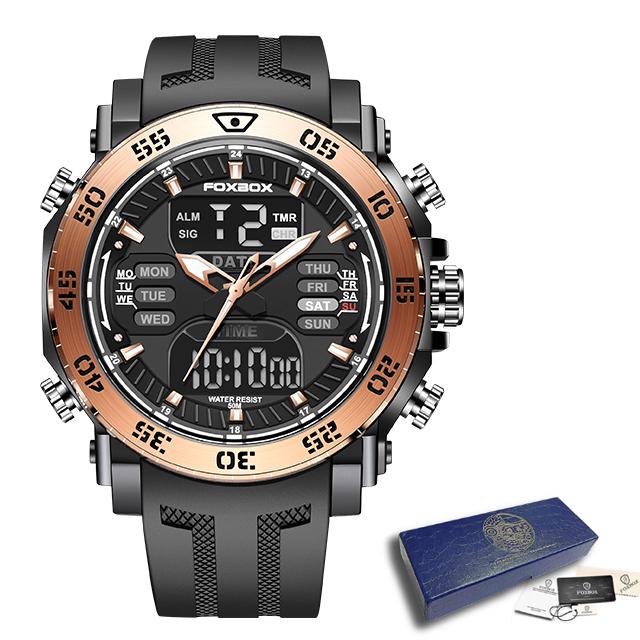 LIGE Dual Display Männer Uhr Militär Armee FOXBOX Mann Uhr 50M Wasserdichte Armbanduhr LED Quarz Uhr Sport Uhr schwarz/gold