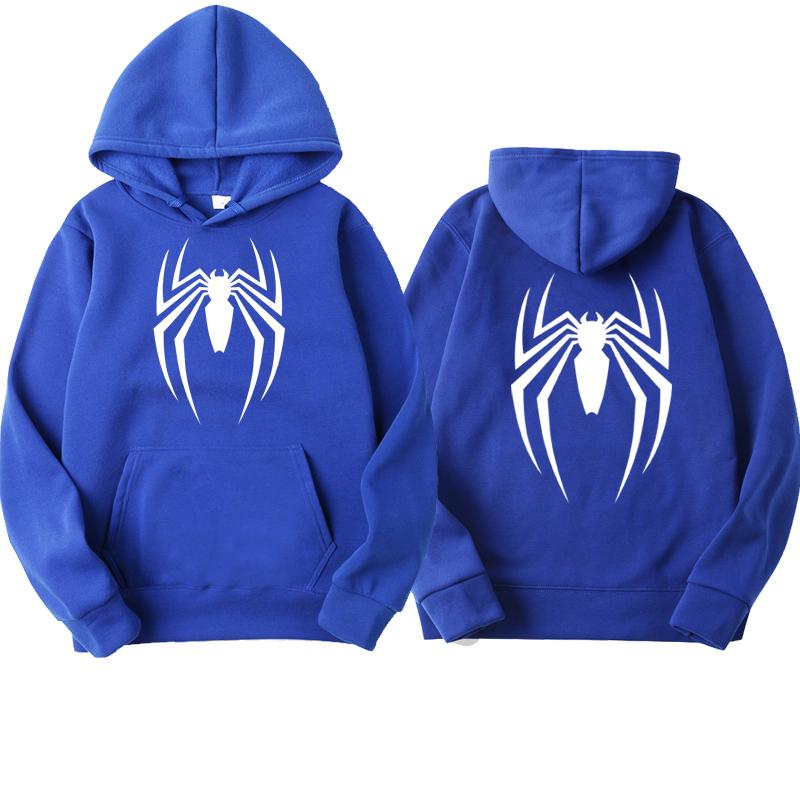 Herren Kapuzenpullover Street Fashion Spider Print Sweatshirt Fleece Damen Casual Lustiger Loose Hoodie Spiderman Herrenbekleidung M blau