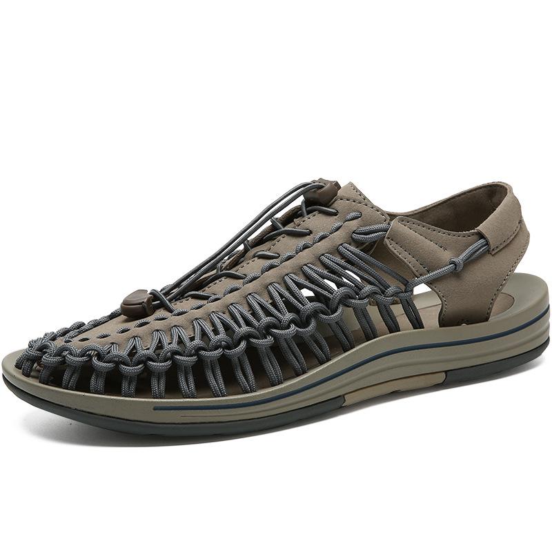 Sommer männer Casual Strand Schuhe Gestrickte Sandalen Paar Sandalen Römische Sandalen Outdoor Hohl-out Große Größe Wanderschuhe 35 khaki