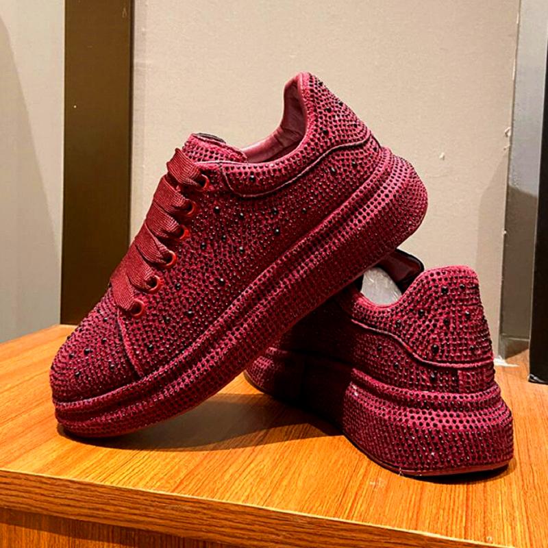 Mode Luxus Designer Herren- und Damen rot und schwarz Strass dicksohlige Schuhe, lässige flache Schuhe, Moser-Schuhe, Herren-Sportschuhe 41 rot