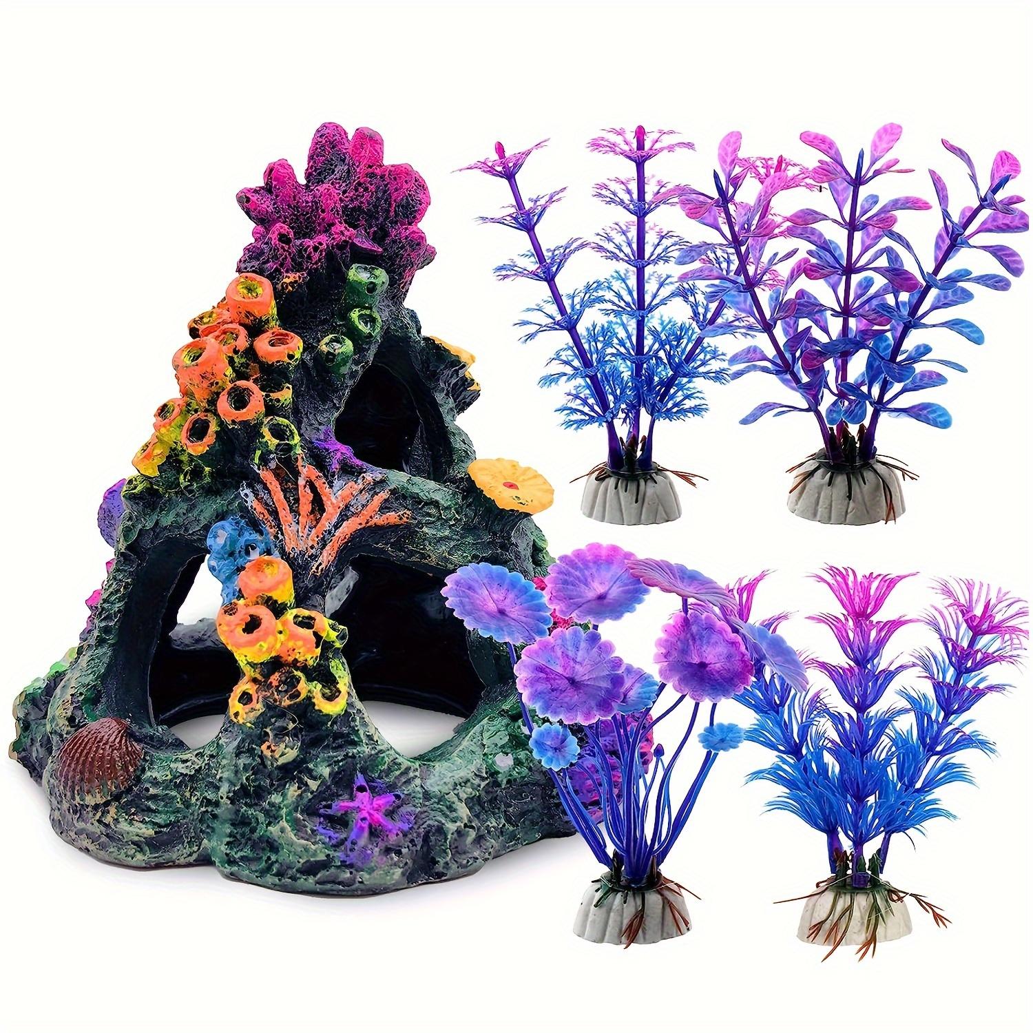 1 Set Aquarium Buntes Korallenriff-Set Aquarium-Dekoration Bergornament für Aquarium-Umgebungen Dekor Korallenberg X 1 Wasserpflanze X 4 1set