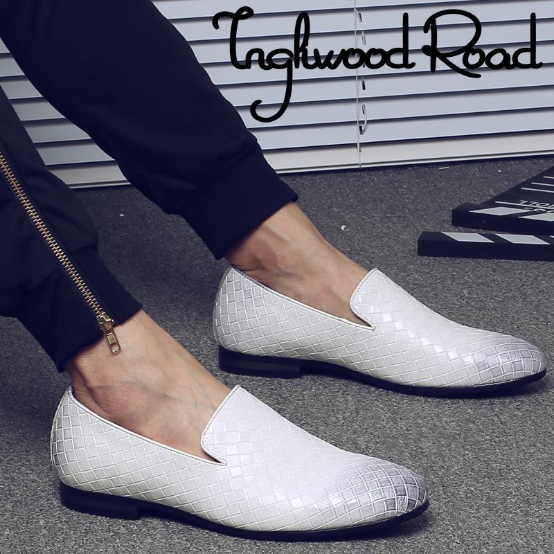 Herren Retro Gewebtes Leder Freizeitschuhe Herren Fahr-Loafer Leichte Mokassins Herren Trendige Party Hochzeit Ballerinas EUR Größen 38-48 38 weiß