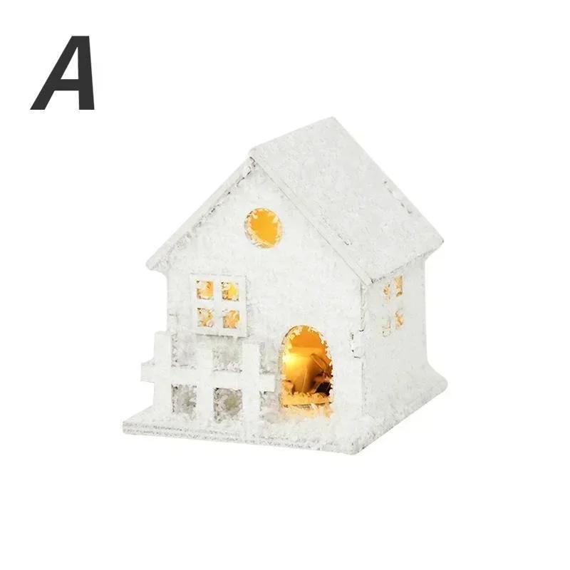 Weihnachten Weiße Schneeflocke LED Licht Holz Haus Weihnachten Ornament Leuchtende Kabine Weihnachten Home Party Dekoration white