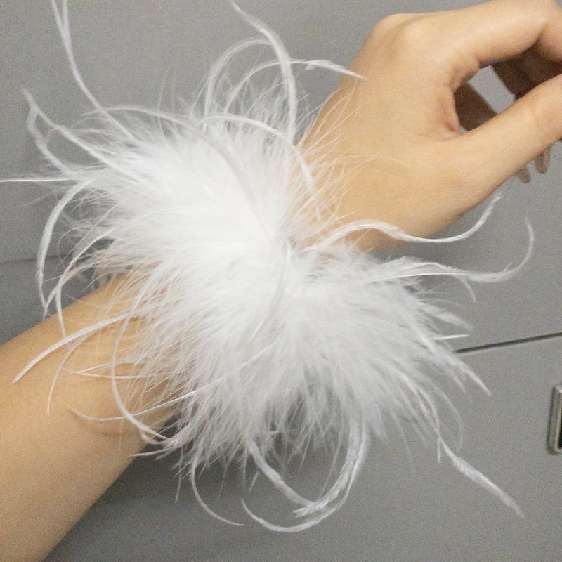 Echte Straußenfeder Stulpen Damen Handgelenk Ärmel Pelzstulpe Luxus Pelzig Feder Federstulpe Druckknopfarmband Dame Feder Fußkettchen 1pcs white
