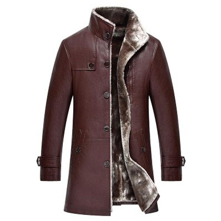 Lederjacke Herren Kleidung Wolle Liner Tops Winter Herren Schaffellmantel Plus Größe M-5XL 4XL rotbraun