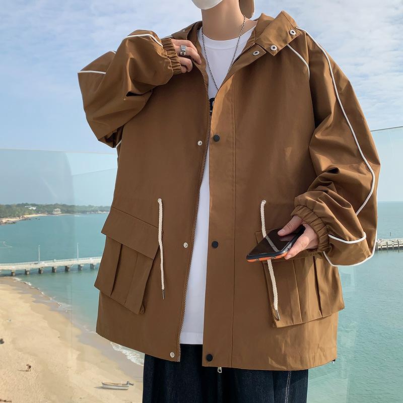 Jacke Herren Frühling und Herbst Lässig Herren Kapuzen-Tooling Teenager Jacke Herren Lockerer Hong Kong Stil Baseballuniform Herren 4XL