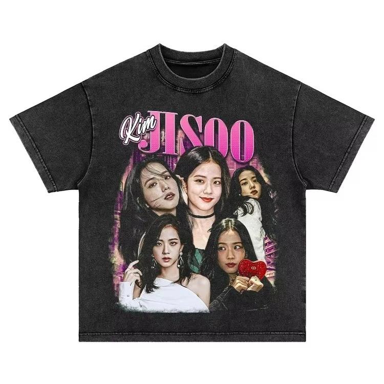 Jisoo Baumwolle Gewaschenes T-Shirt T Shirt 2026 Mode Kleidung Harajuku Unisex Hochwertige Kleidung Baumwoll-T-Shirts für Fans Geschenke M beige