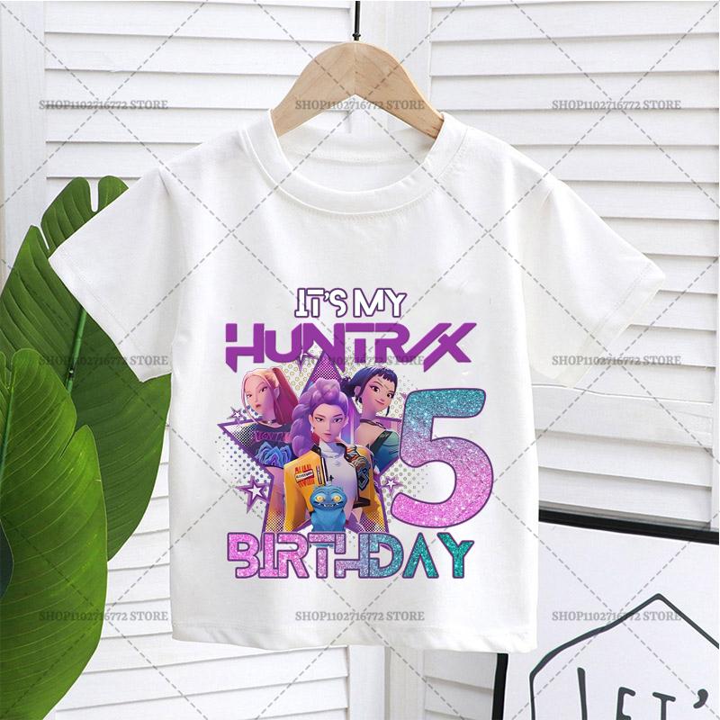 KPop Dämonenjäger T-Shirt für Mädchen Kurzarm Geburtstagsparty Zubehör Tops Rumi Mira Zoey Print T-Shirt Sommer Kinderkleidung 110