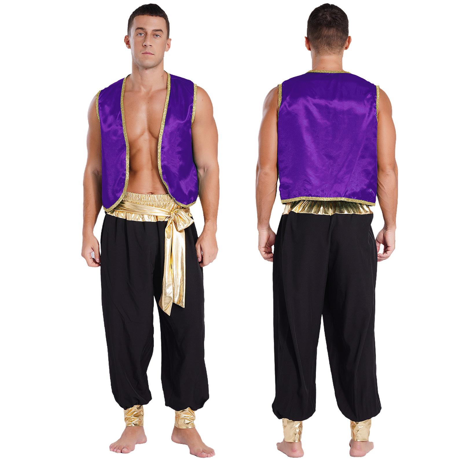 Herren 2-teiliges arabisches Prinzenkostüm, Outfit, Anzüge, Halloween, Karneval, Cosplay, Partykostüme 3XL schwarz/dunkelviolette