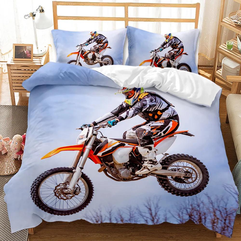 Motorrad-Bettbezug-Set, Motocross-Fahrer, Rennmotorrad, Dirtbike, Bettwäsche-Set, Fahrzeuge, Extremsport, Polyester, Bettbezug EU single(135x200cm)