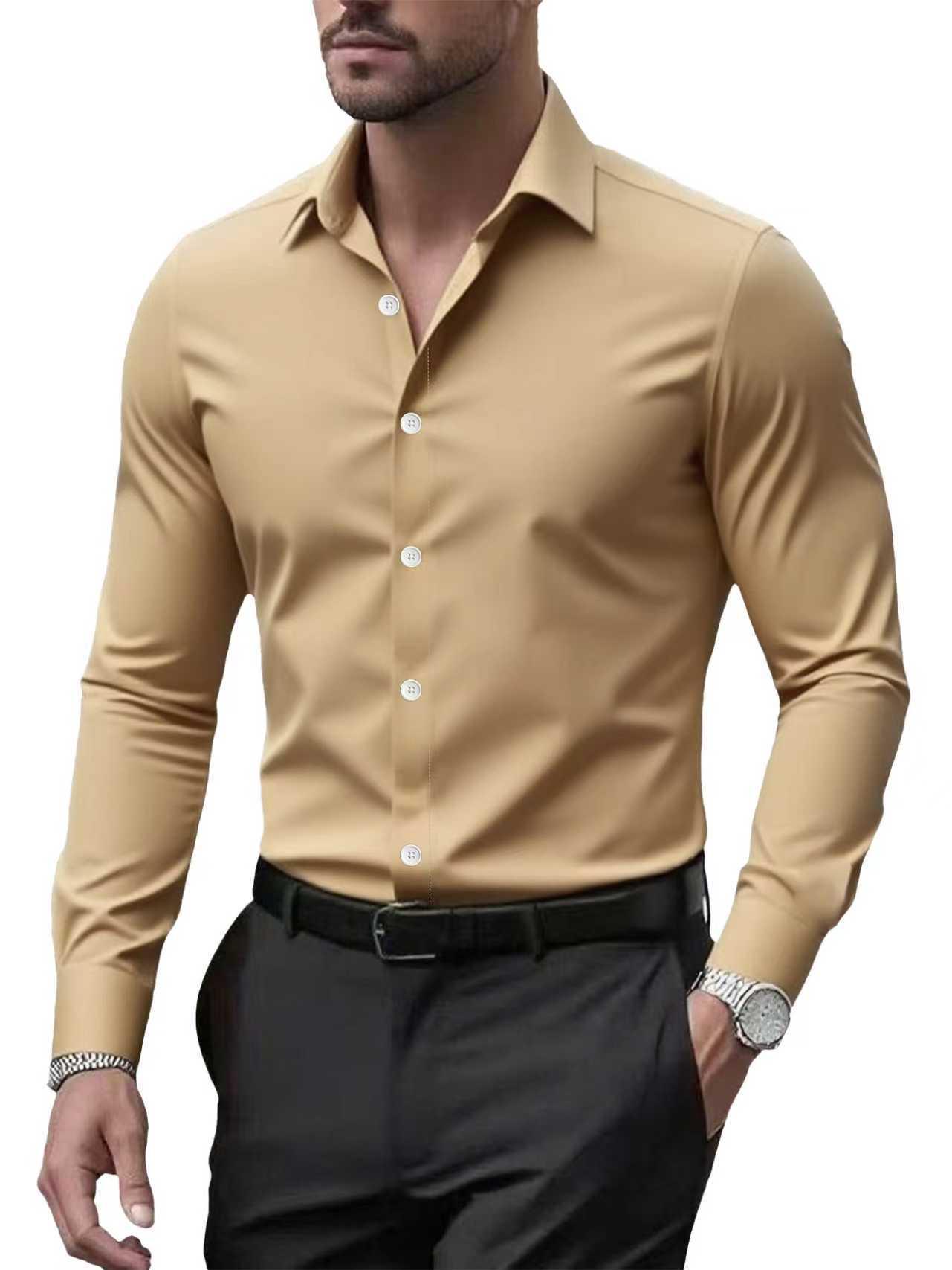 Herren Langarm Weißes Formelles Hemd - Slim Fit, Große Größen, Business- & Arbeitskleidung-Optionen Verfügbar XXXL khaki