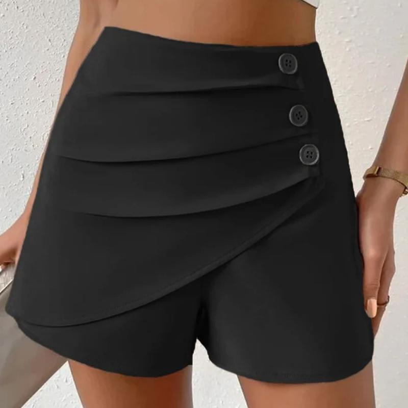 Damen Sommer Shorts Hohe Taille Lady Daily Shorts Asymmetrische Damen Sommer Shorts Slim Fit Über Knie Länge Damen Mini Shorts S schwarz
