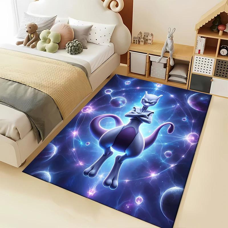 15 Größen Pokemon-Mewtwo Muster Teppiche Schlafzimmer Spielmatten Schlafzimmer Dekor Teppich Wohnzimmer Sofateppich Krabbeldecke Weihnachtsgeschenke 70x100cm (28x39in)