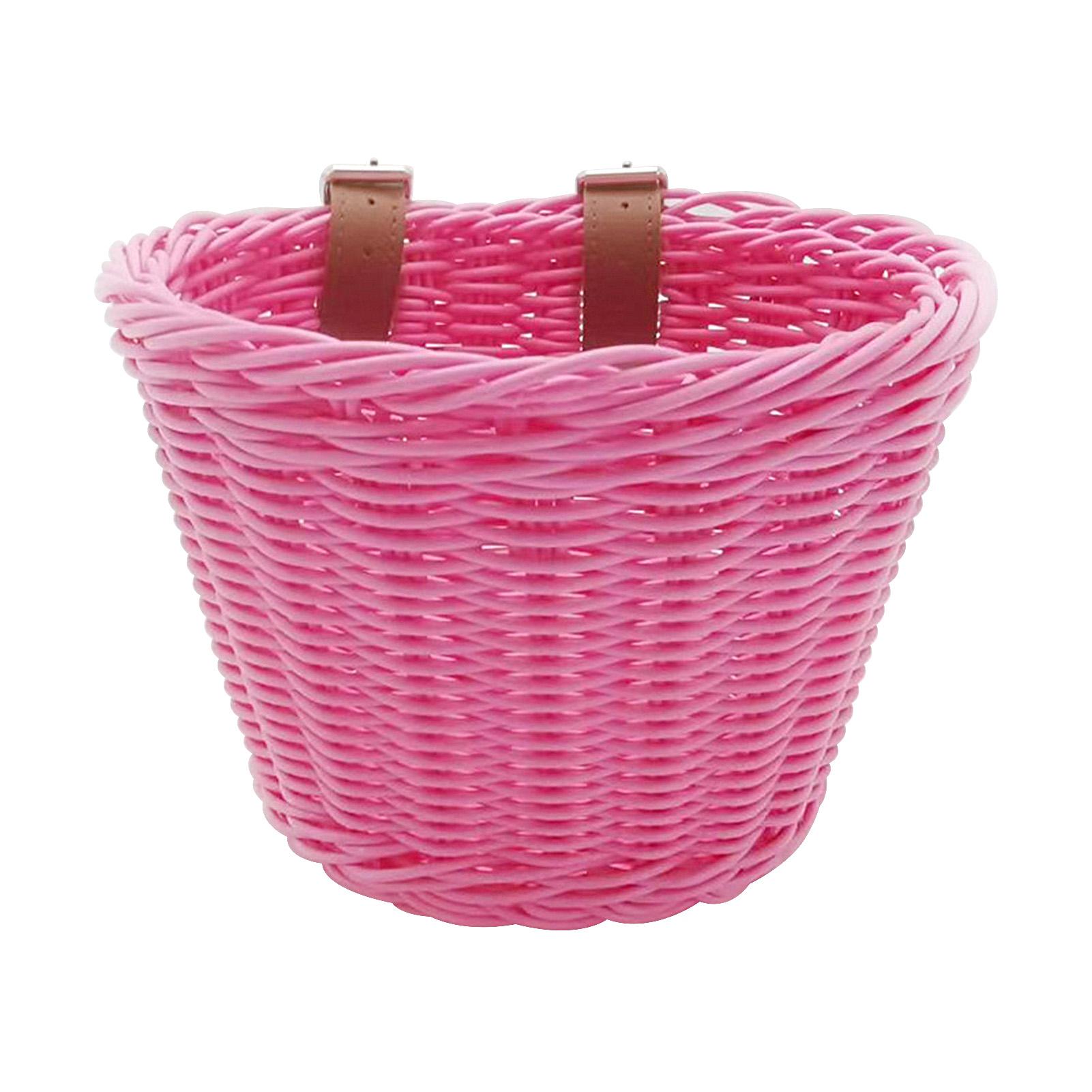 Kinder Fahrrad Front Korb Fahrrad Hängen Korb Fahrrad PP Rattan Gewebt Korb mit Einstellbare rosa