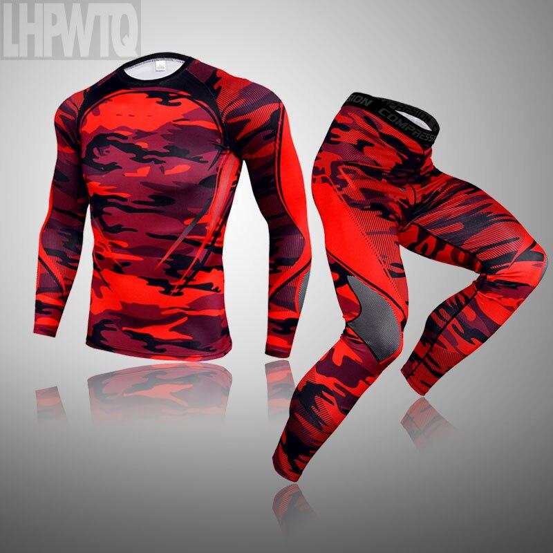 2-teiliges Thermo-Unterwäsche-Set für Herren, lange Unterhosen, Fitness-Leggings, Basiskompression, Sportanzug, Unterwäsche XL red