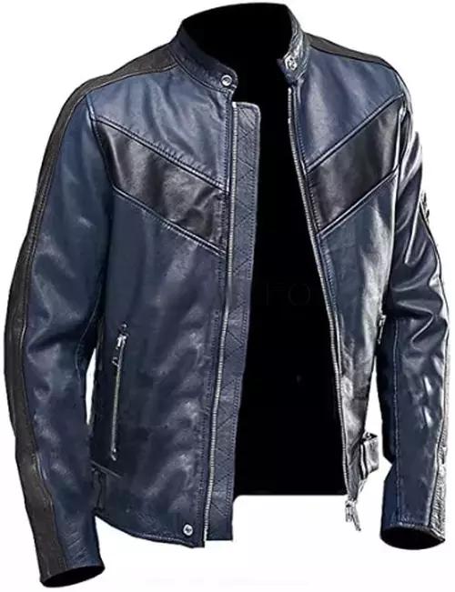 Handgefertigte Lammfell Weiche Stilvolle Herrenjacke Schwarz & Blau Echtes Lammfell Echtleder 3XL blau/schwarz