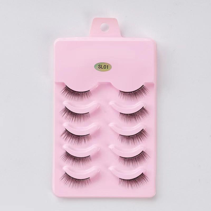 Halbe Wimpern, 5 Paar, natürliche, flauschige falsche Wimpern, Manga-Lash, 3D-Faux-Nerzwimpern, weiche geflügelte Wimpernverlängerung, Make-up-Tool SL01