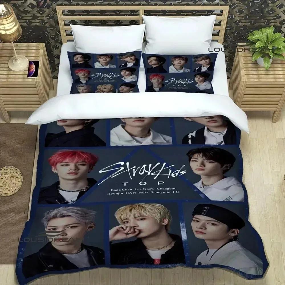 KPOP S-Stray-K-Kids Druck Bettwäsche-Sets Exquisites Bettwaren-Set Bettbezug Bettdecke Bettwäsche-Set Luxuriöses Geburtstagsgeschenk 70x133cm 3pcs