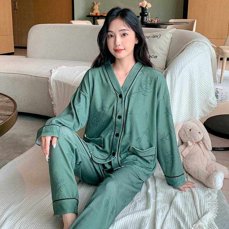 Lässiger Damen-Pyjama-Satz Herbst-Winter mit langen Ärmeln und langen Hosen, Nachtwäsche für Mädchen, süßer Pyjama, weicher Pyjama, gemütlicher Damen-Pyjama für Mädchen 3XL