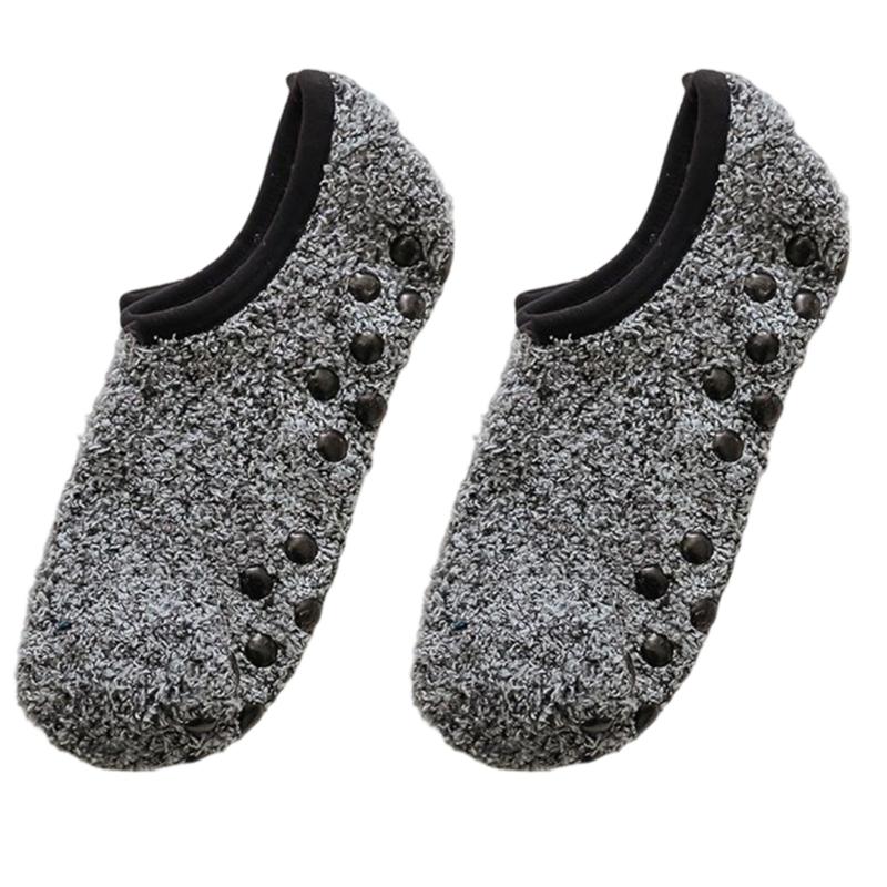 Plüsch-Pantoffelsocken für Damen, Anti-Rutsch-Socken mit Noppen, Flauschige Socken mit Grip, Krankenhaussocken, Weiche Heim-Schlaf-Socken, Geschenk dunkelgrau