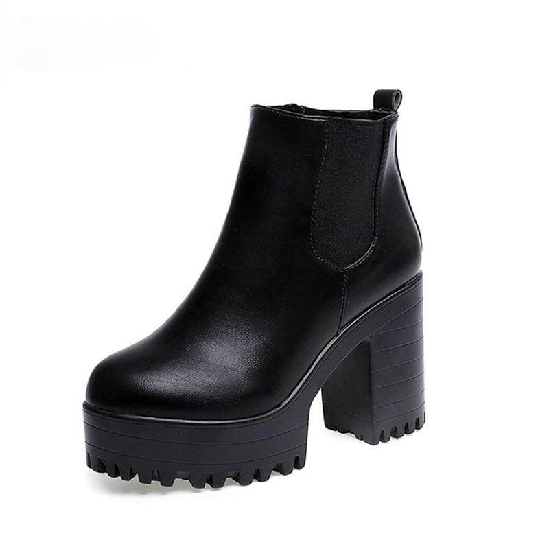 Mode Stiefel Damen Mode Damenstiefel Blockabsatz Plateauschuhe Damenschuhe PU-Leder Oberschenkelhoch Pumps Motorradschuhe 35 schwarz