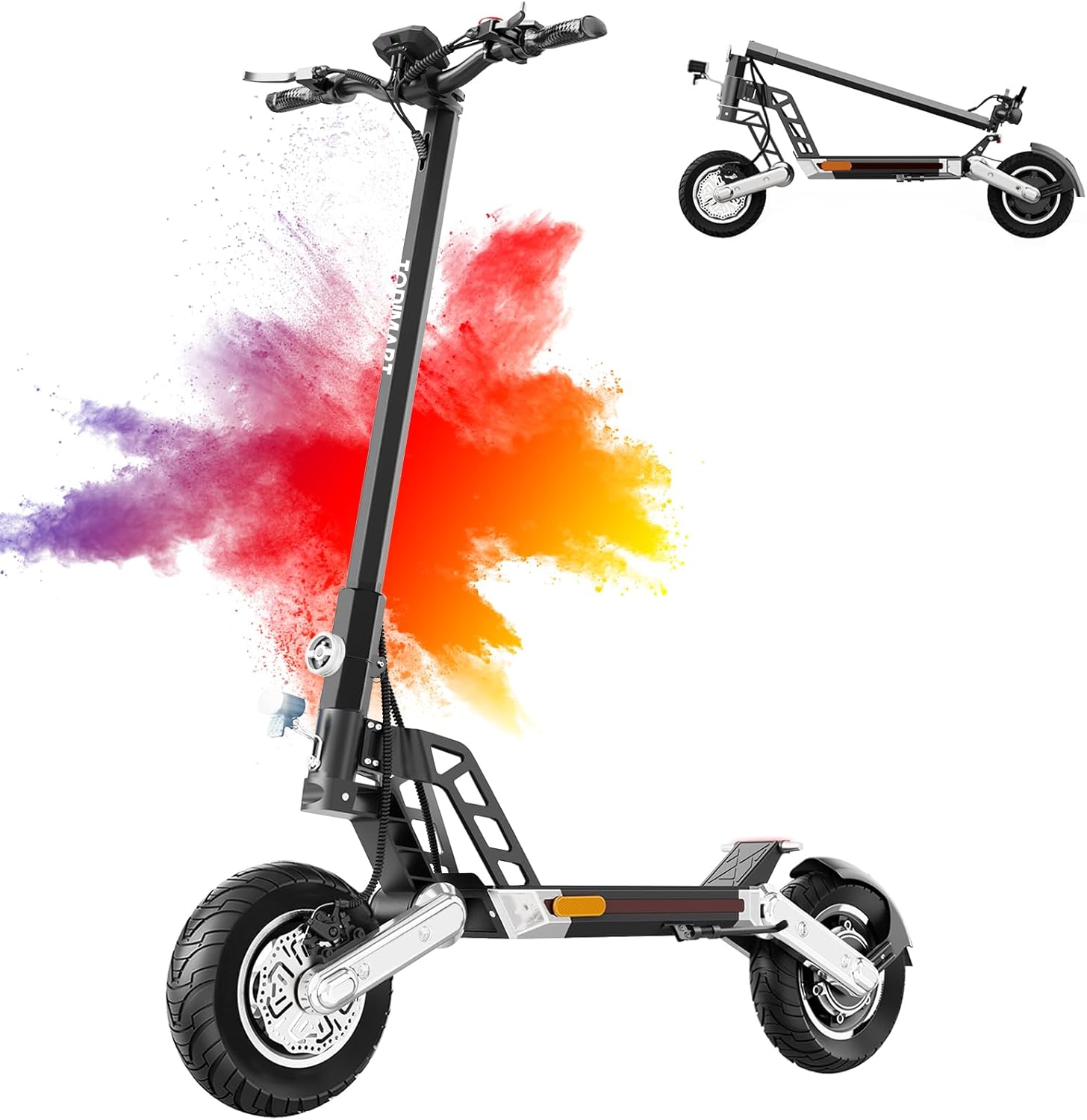 TODIMART E-Scooter mit Straßenzulassung, Reichweite bis zu 65-85 km, maximale Belastung 150 kg, 10-Zoll-Geländereifen, faltbarer tragbarer Elektroroller - G2 ABE Rroad approval schwarz