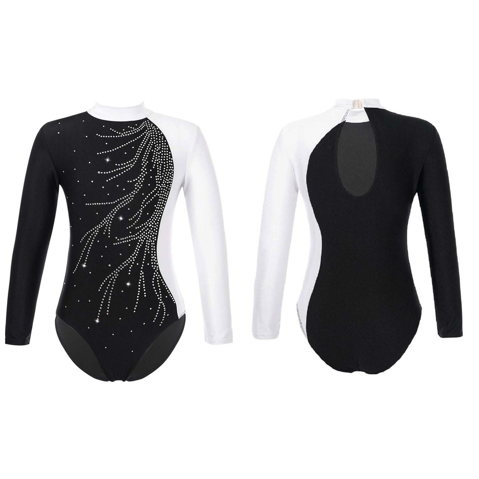 Langarm-Gymnastik-Trikot für Mädchen, glitzerndes Ballett-Tanz-Trikot, Tanzbekleidung, Kinder-Skating-Kostüm 11-12 Years weiß