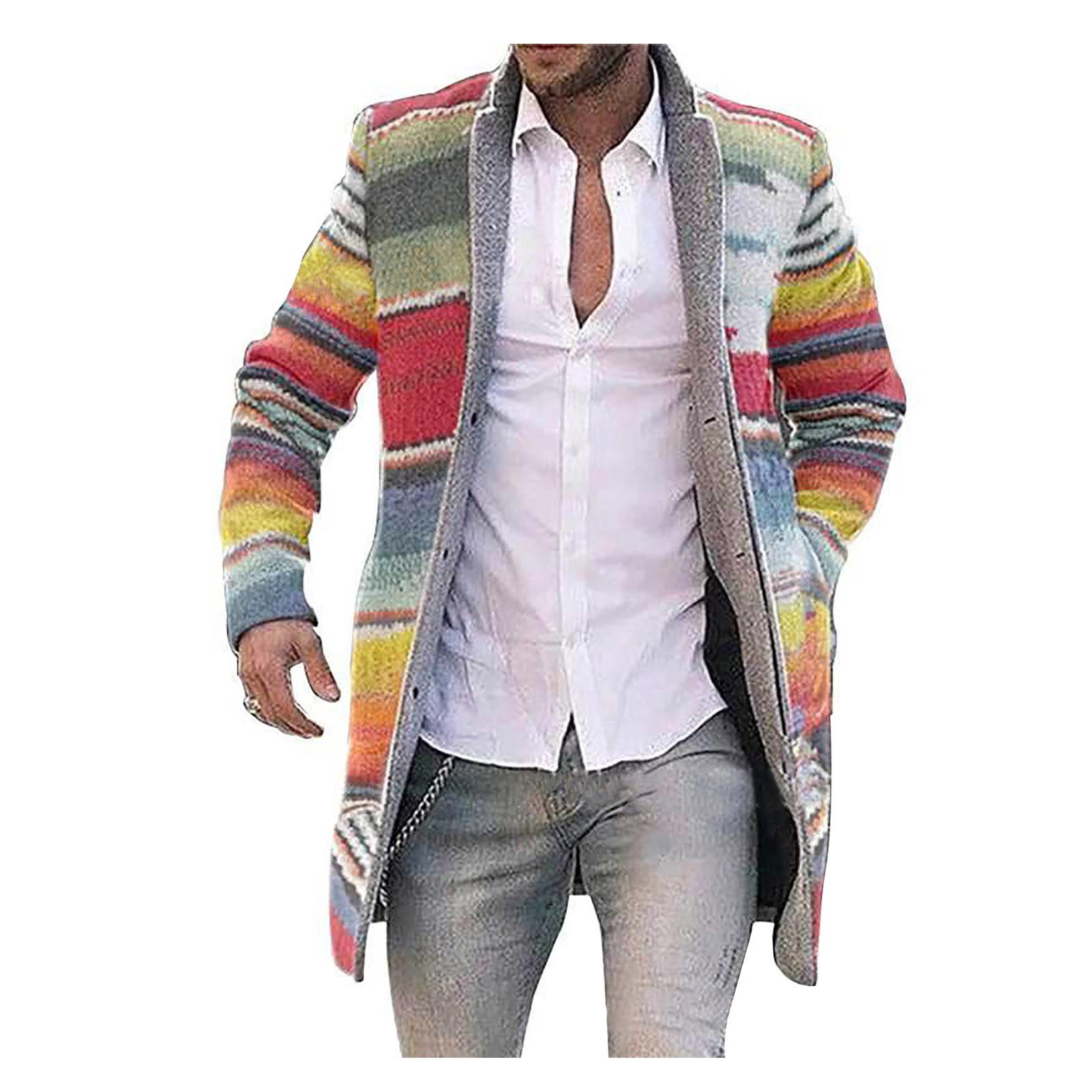 Herren-Cardigan-Mantel, bedruckt, Wollmischungen, lässig, langärmelig, Jackenlänge, Windjacke, Mantel, Trench XXXL