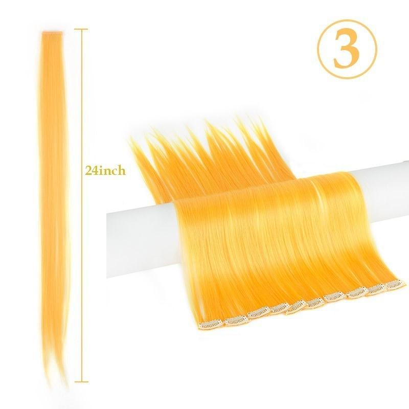 Mehrfarbiges Haarteil, glatte Haarverlängerung, Haarteile, Clip-in-Haarverlängerung, 55 cm 3
