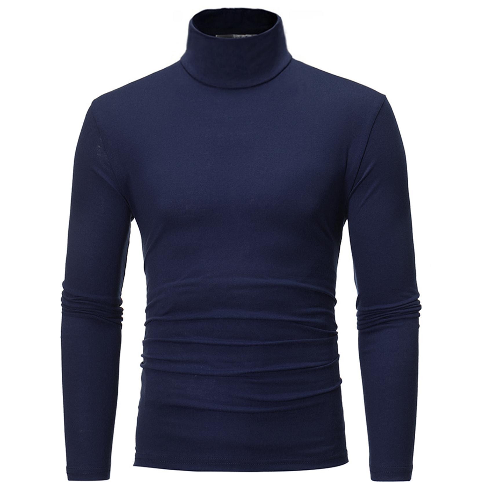 Herren-Pullover mit Rollkragen, schmale Passform, langärmelig, lässig, hoher Kragen, Pullover, Oberteile, Basic-Rollkragenpullover, schmale Passform, T-Shirts 3XL navy blau