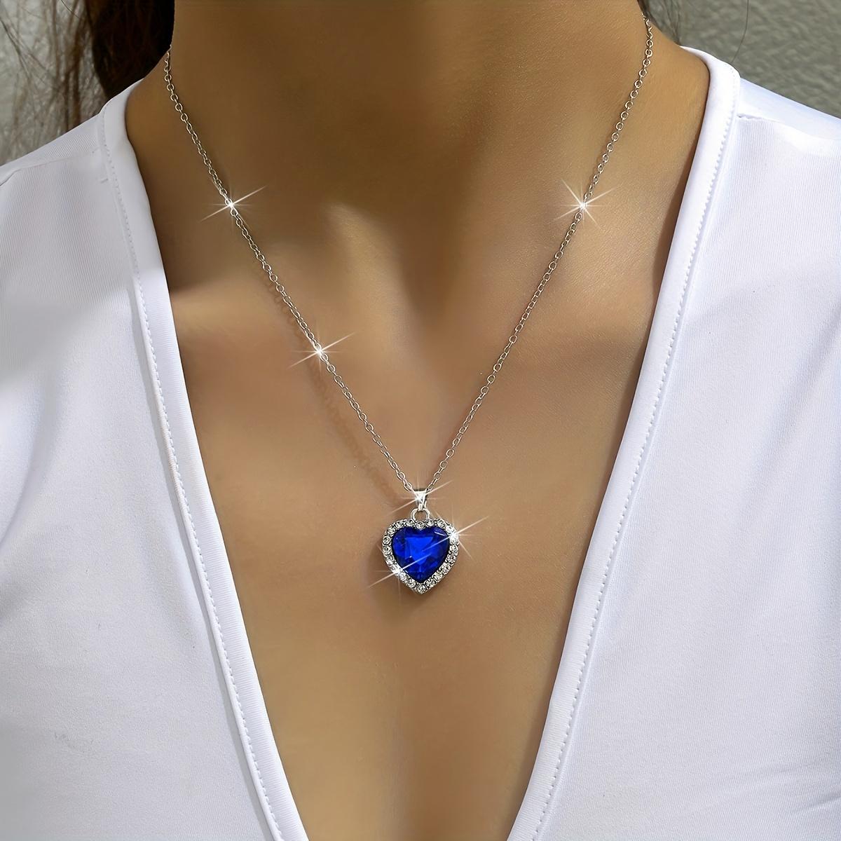Halskette mit Geburtsstein-Anhänger, Herzform, synthetische Edelsteine, mit voll glänzendem Zirkonia-Anhänger, funkelnde Halskette für Damen dunkelblaue