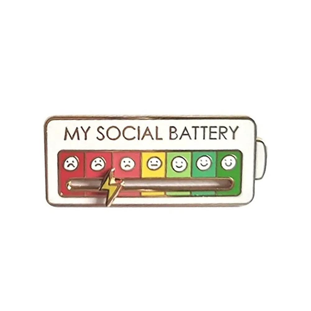 Emotionen Emaille Pins My Social Battery Mood Tracker Metallbrosche Abzeichen Modeschmuck Accessoires Revers auf Rucksack Dekoration White Battery Type